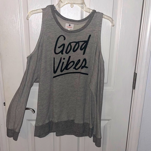 Sundry SweatShirt - Heather Grey Color with Good Vibes graphic on the front. - Picture 2 of 9